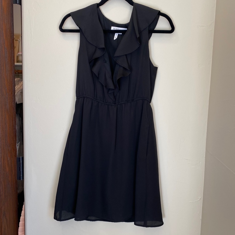 BCBGeneration Sleeveless Black Ruffle Dress
